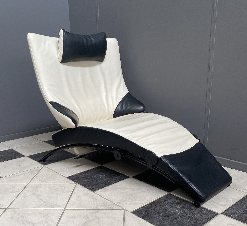 80 jaren relax fauteuil opvouw voetensteun zwart wit leer, Ophalen, Gebruikt, Design, Leer