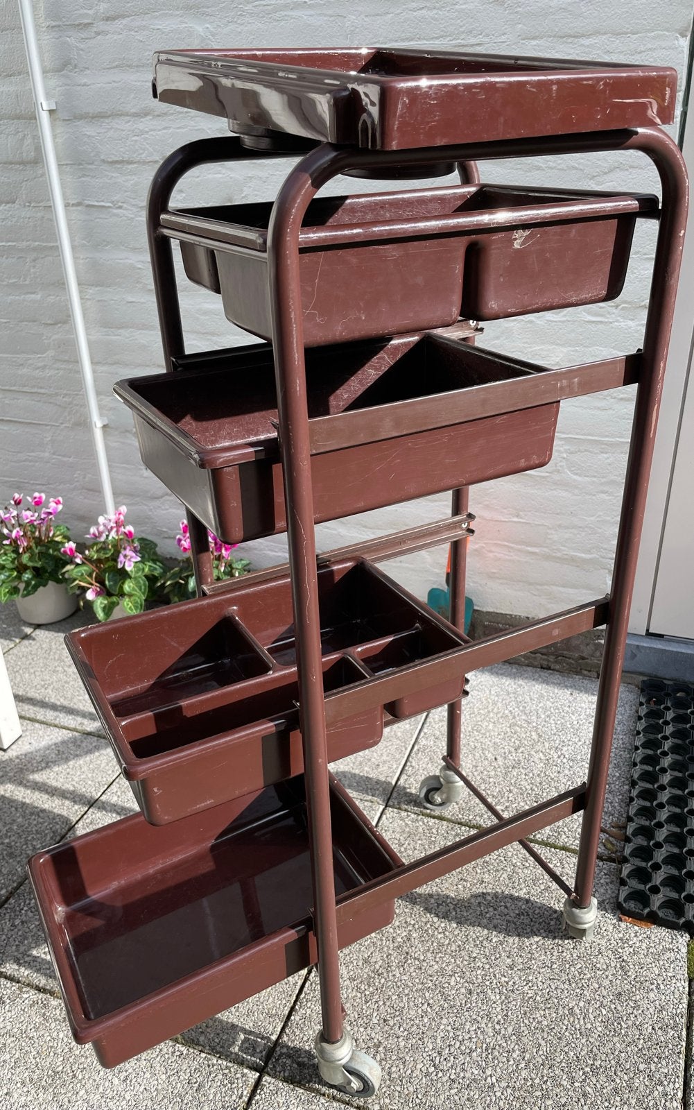 Vintage Opbergwagen /trolley/ Kapperskarretje - Donkerbruin, Ophalen, Gebruikt