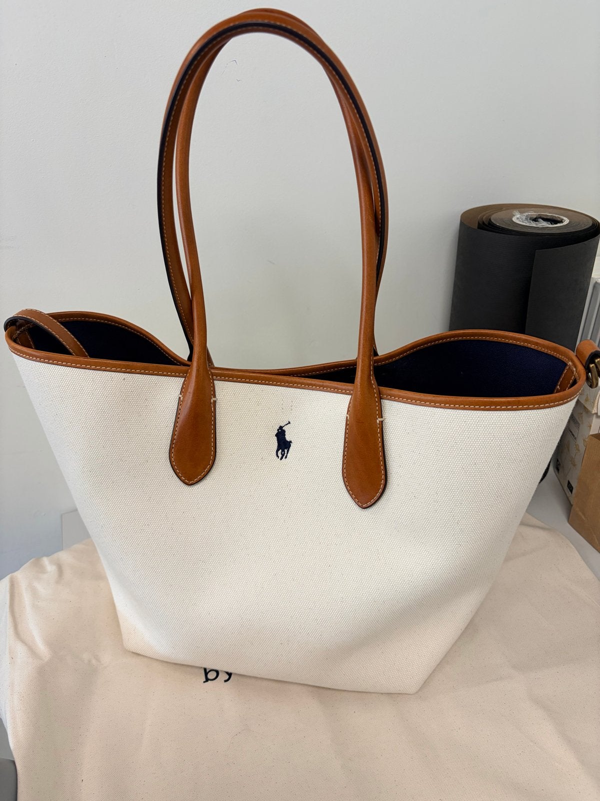 Polo Ralph Lauren Shopper - Wit met Bruine Details, Verzenden, Zo goed als nieuw, Wit, Shopper