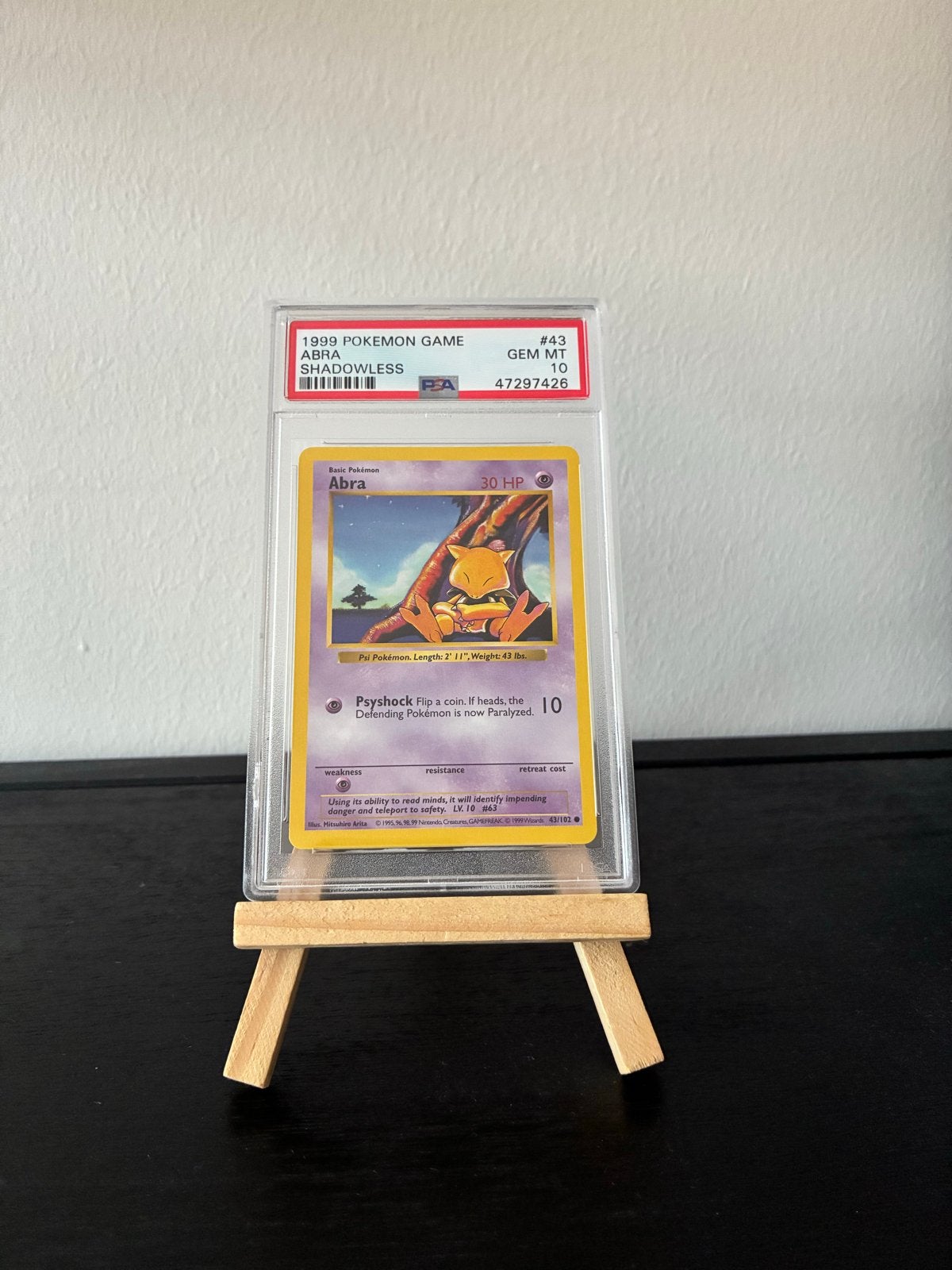1999 Pokemon Game Abra Shadowless #43 Psa 10 gem mint, Ophalen of Verzenden, Zo goed als nieuw, Losse kaart