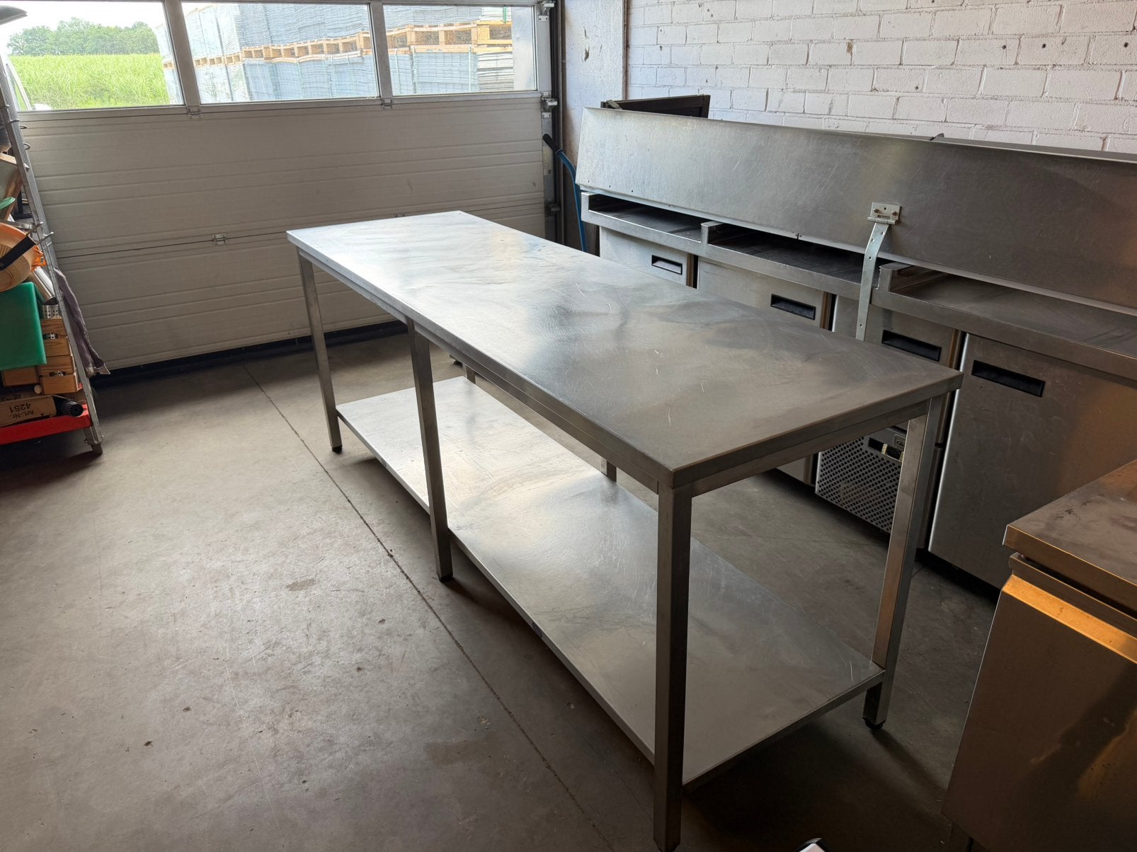 RVS Werktafel / Horeca Tafel 230 x 70 x 90 cm Met Onderplaat, Doe-het-zelf en Verbouw, Werkbanken, Ophalen, ., RVS, .