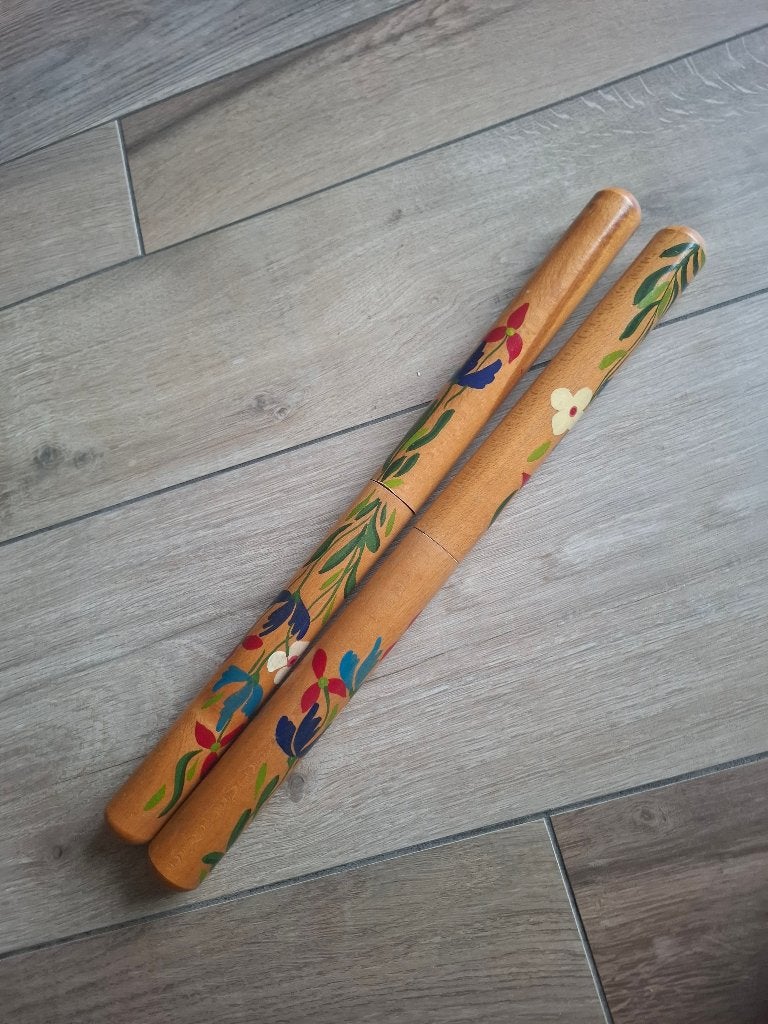2 vintage houten breinaaldenkoker - handbeschilderd, Hobby en Vrije tijd, Breien en Haken, Ophalen, Zo goed als nieuw, Breien