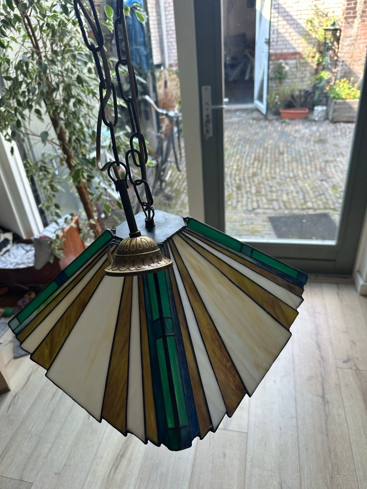 Tiffanylamp hanglamp - Art Deco stijl, Ophalen, Gebruikt, Glas, E27 (groot)