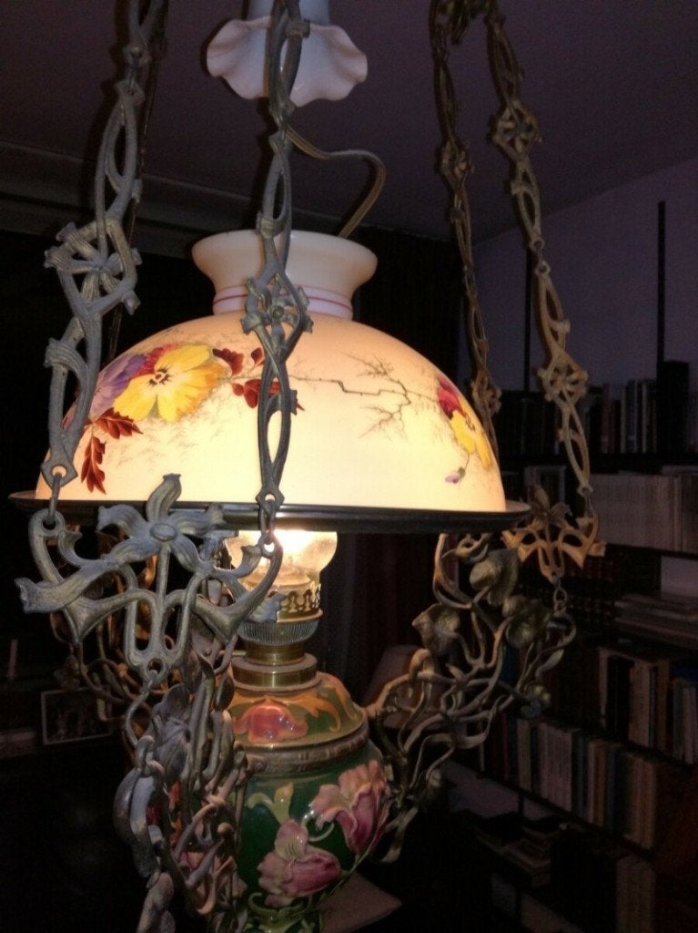 Te koop antieke majolica hanglamp, Antiek en Kunst, Ophalen