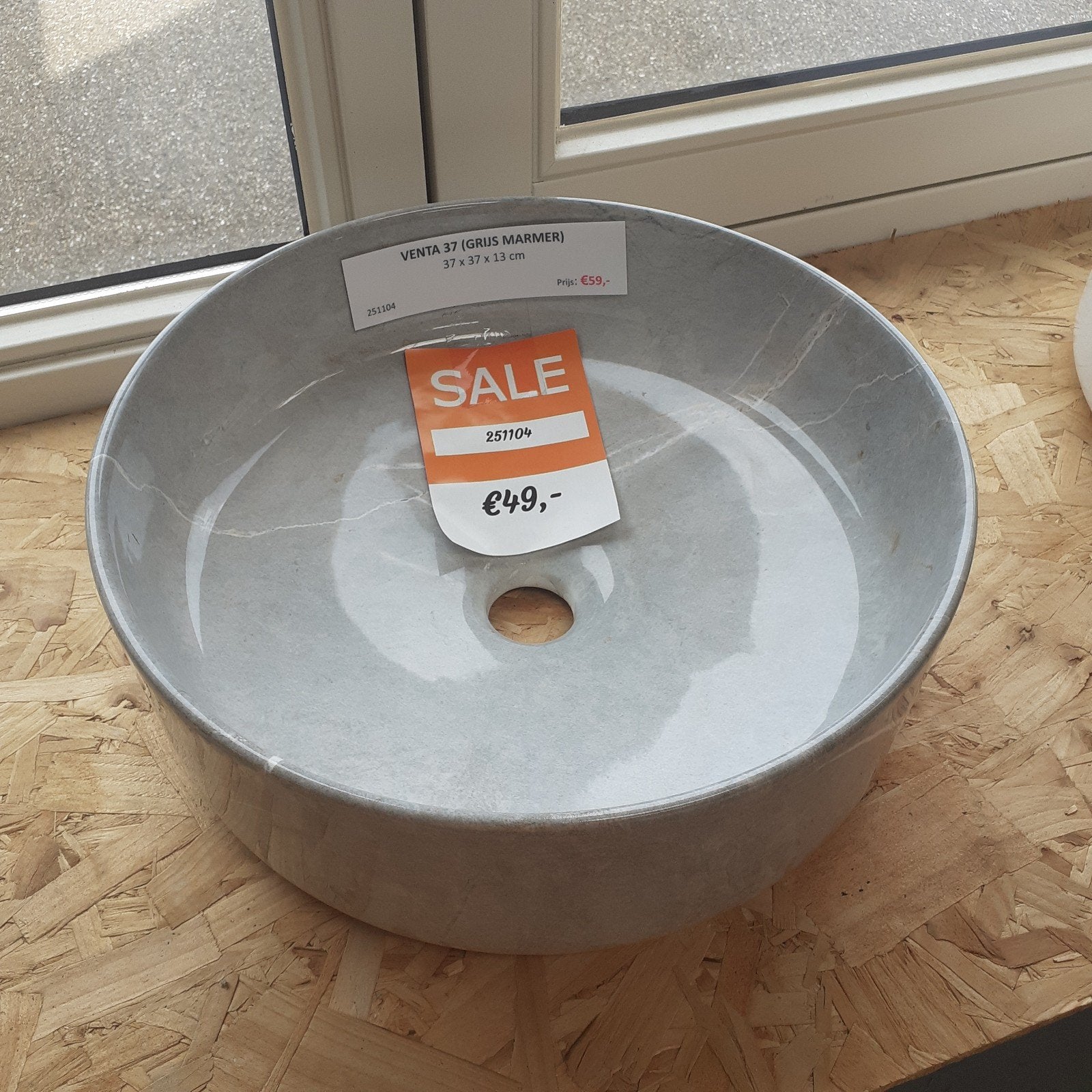 AANBIEDING! Waskom, grijs marmer, rond, modern, Venta 37