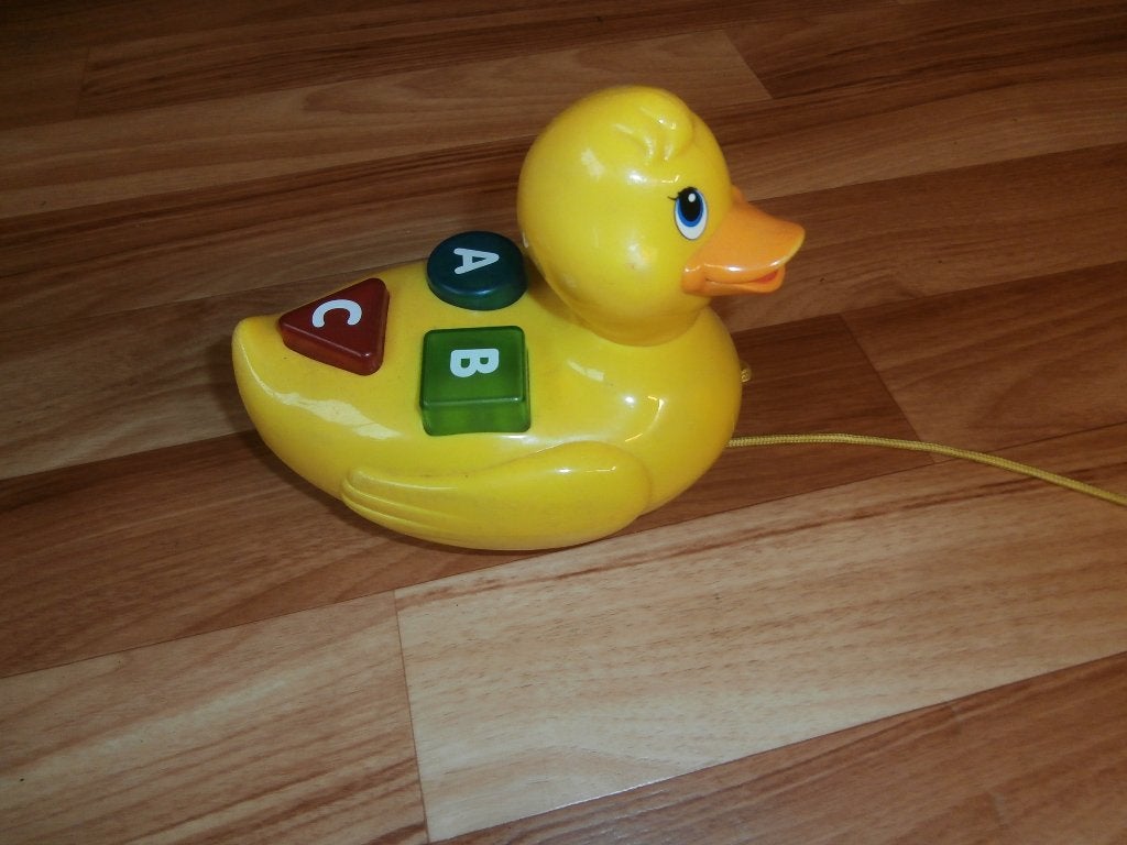 eend geel op wielen met letters trekspeelgoed babyspeelgoed, Ophalen of Verzenden, Gebruikt, Jongen of Meisje