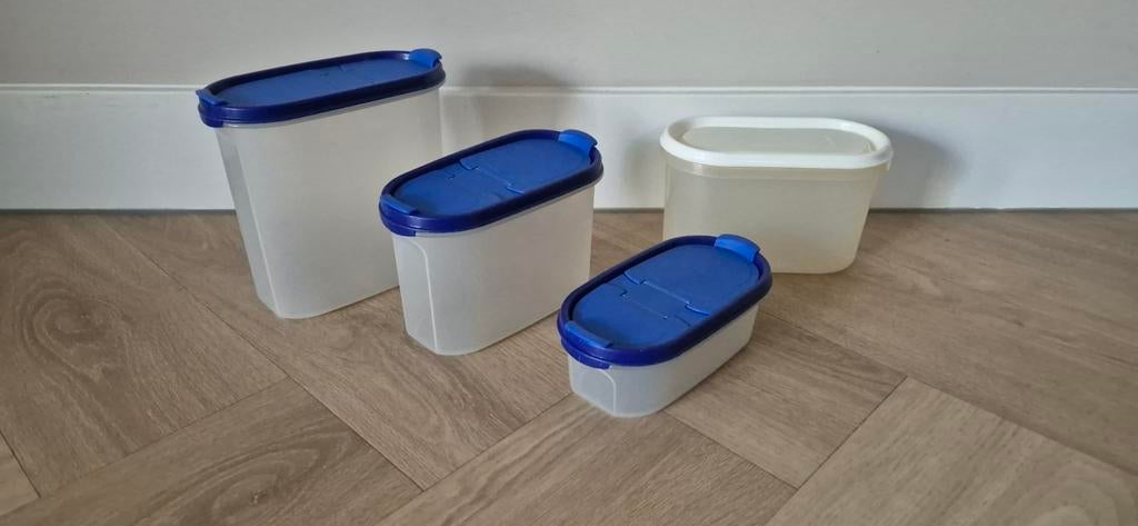 Tupperware en Curver bakjes - 4 stuks, Ophalen of Verzenden, Gebruikt, Blauw, Bus of Trommel