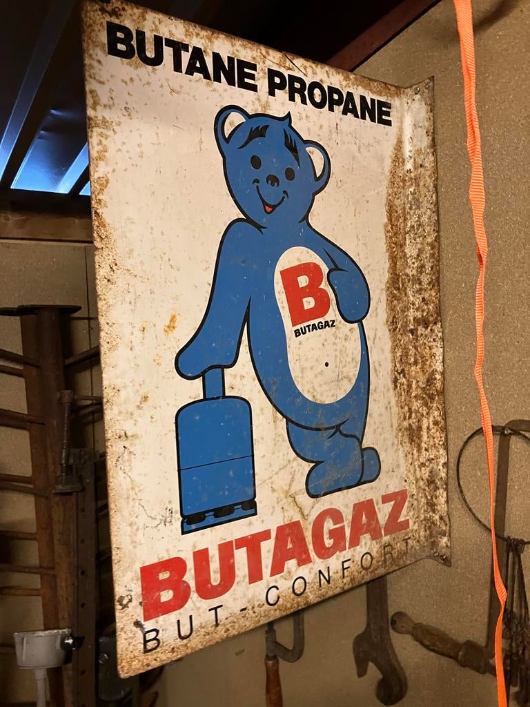 Zeldzaam Butagaz Emaille Reclamebord - Dubbelzijdig, Ophalen of Verzenden
