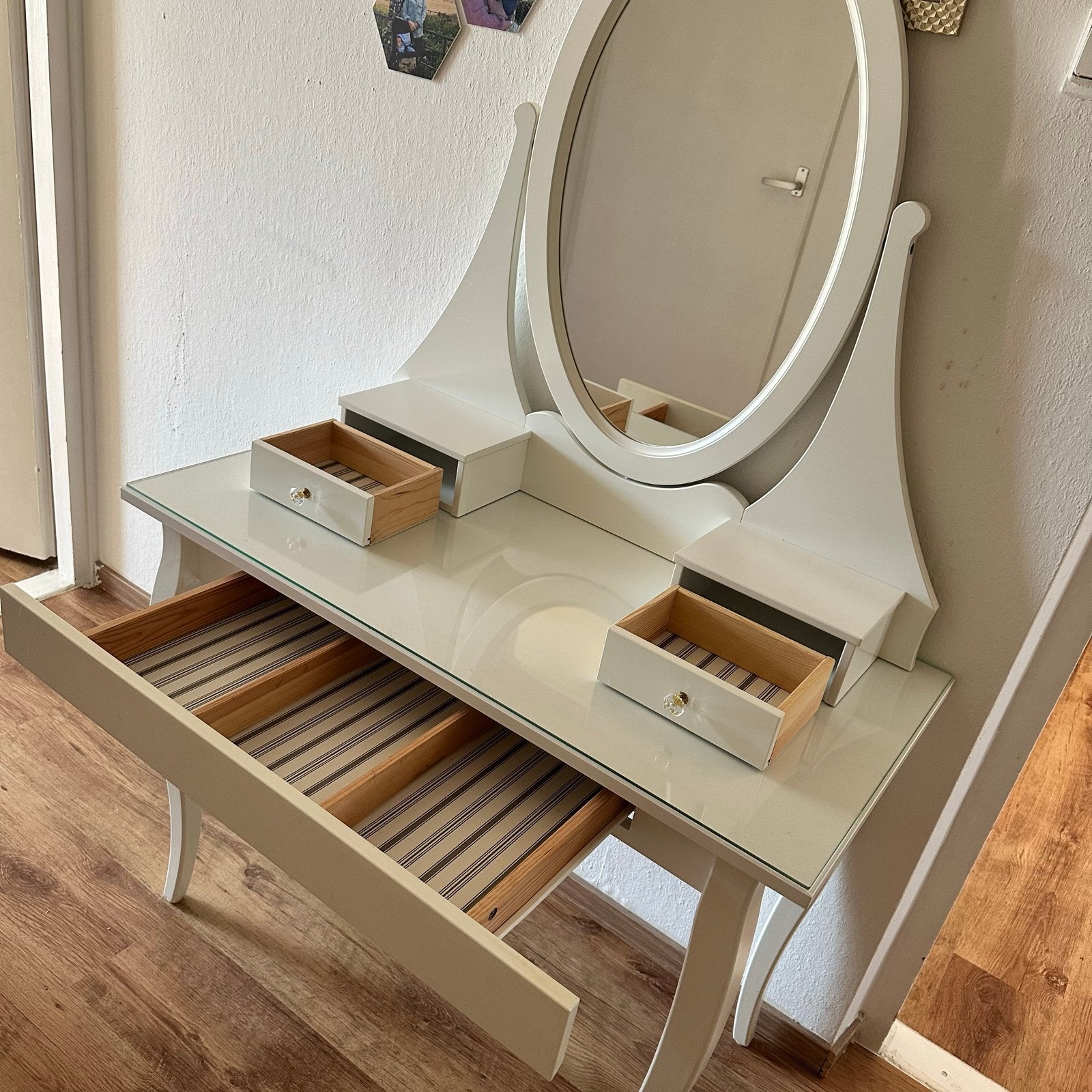 Witte kaptafel met spiegel en lades, Ophalen, 100 tot 150 cm, 50 tot 100 cm, Zo goed als nieuw