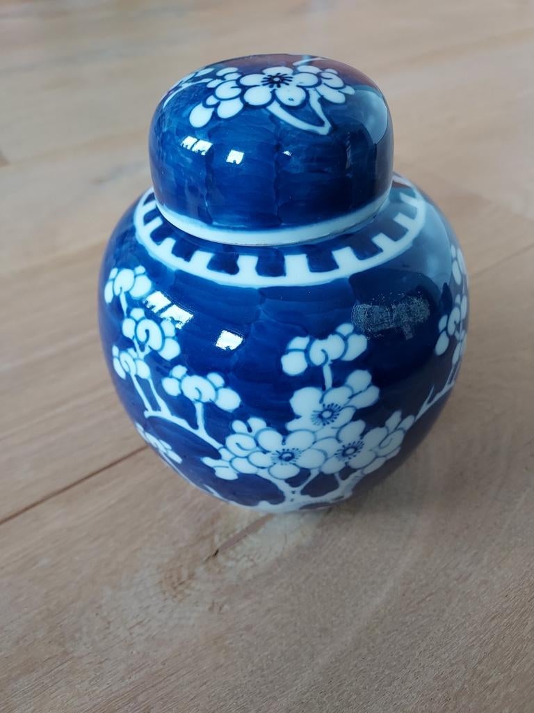 Chinese blauw-witte gemberpot met kersenbloesem, Ophalen of Verzenden