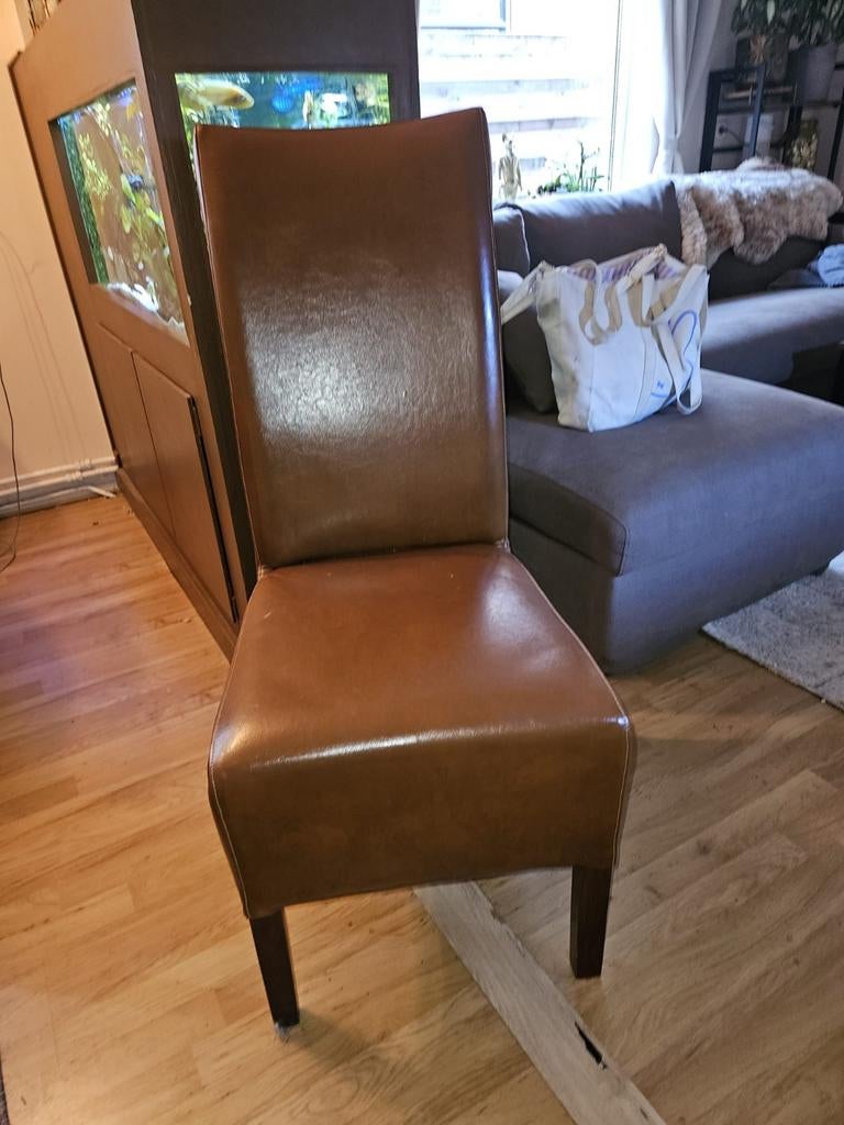 6 bruine stoelen, Huis en Inrichting, Stoelen, Ophalen, Gebruikt, Bruin, Leer