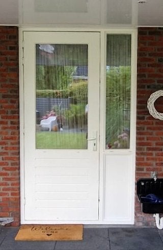 Witte buitendeur met dubbel glas, zonder kozijn, Ophalen, Gebruikt, 80 tot 120 cm, 160 cm of meer