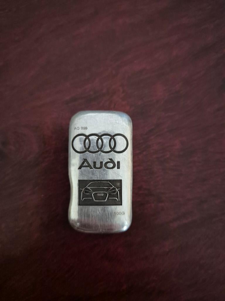 0.999 zilverbaar 100 gram Audi gegoten Roona Trading, Ophalen of Verzenden, Zilver