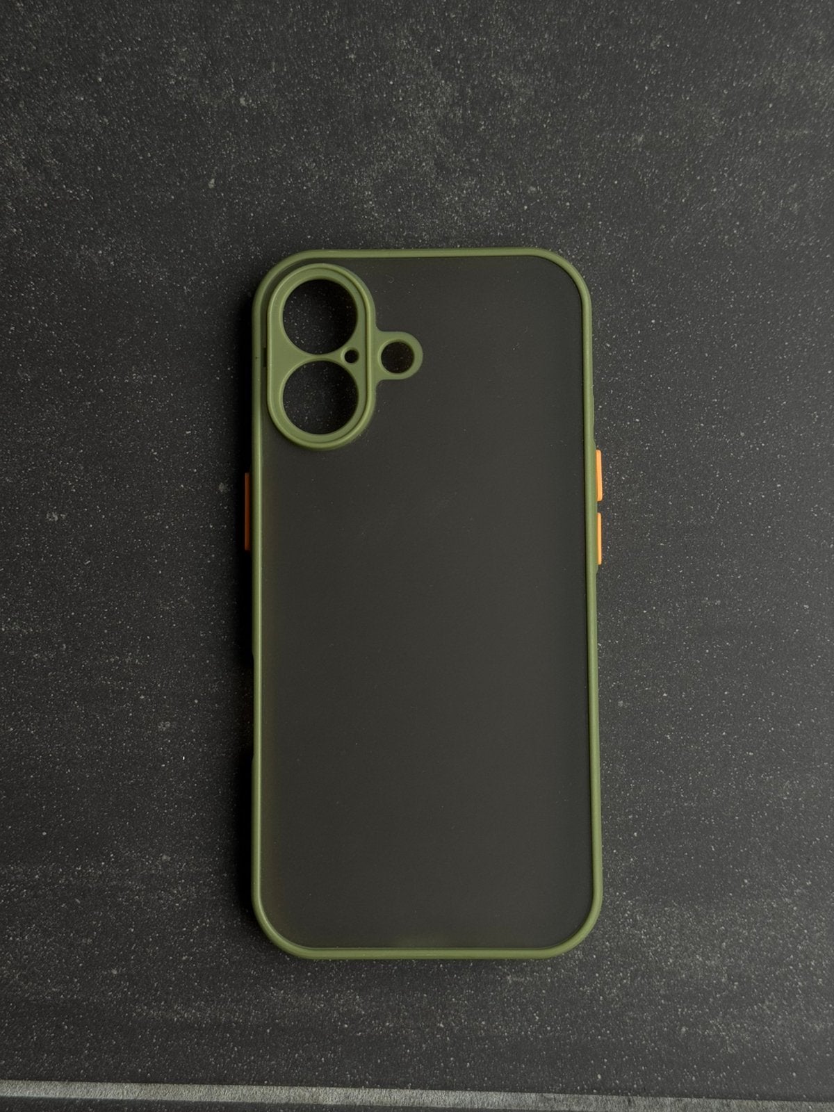 iPhone 17 hoesje groen | transparant mat met oranje details, Kunststof, IPhone 17, Nieuw, Hoesje of Tasje