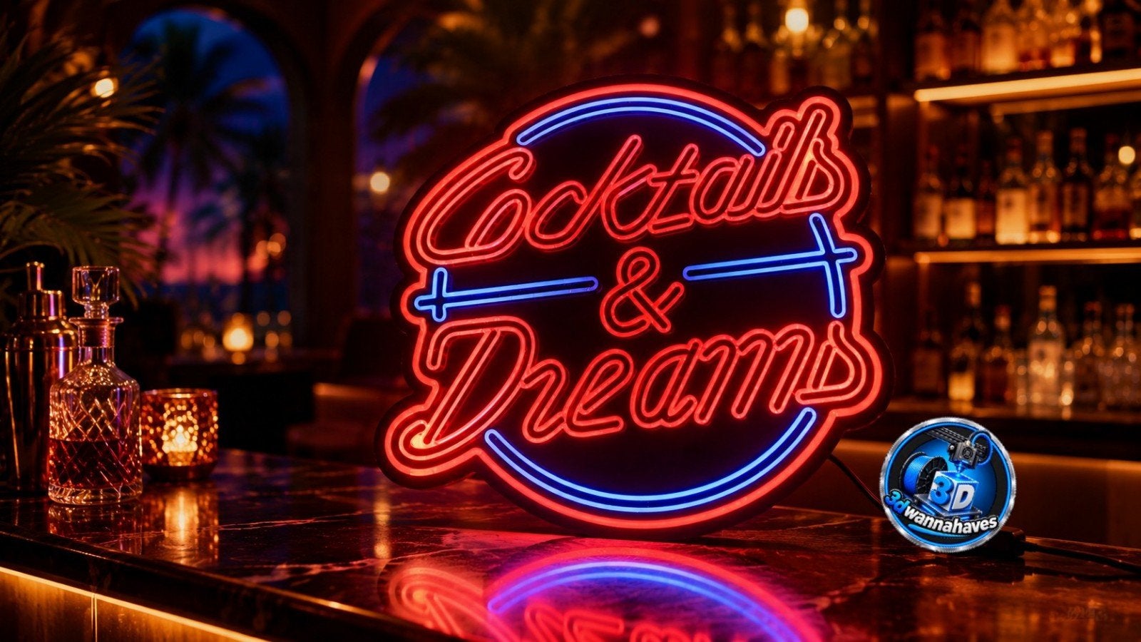 Cocktails & Dreams LED Lichtbak - Perfect voor Bar/Mancave, Vintage, Meerkleurig, Kunststof, Ophalen of Verzenden