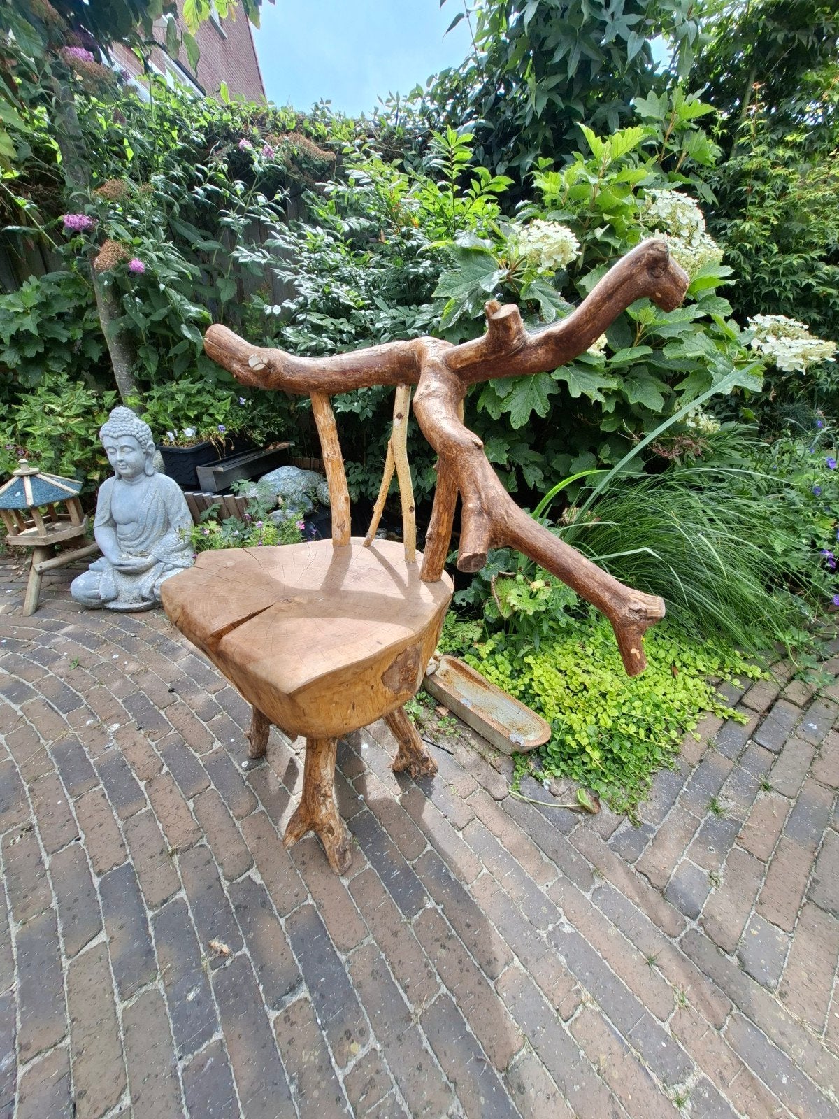 Unieke handgemaakte houten stoel - boomstam design, Ophalen of Verzenden