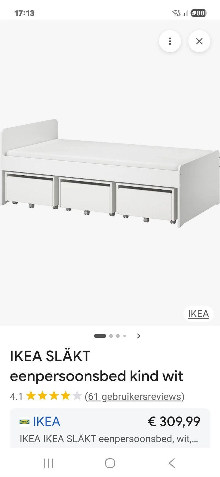 wit IKEA SLÄKT eenpersoonsbed,met 3 laden, Ophalen, 90 cm, Eenpersoons, Wit