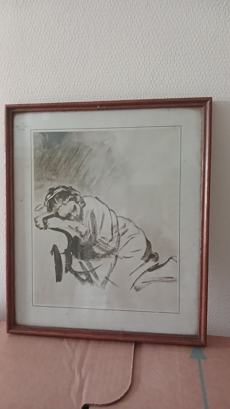prentje een slapende jonge vrouw rembrandt van rijn, Ophalen of Verzenden