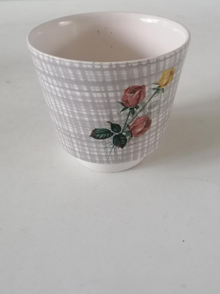 vintage bloempot met bloemdecor van Frankton Tegelen izgst, Ophalen of Verzenden