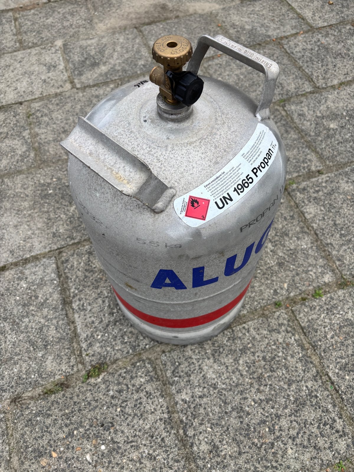 Volle Alugas propaan gasfles 11 kg - lichtgewicht/hervulbaar, Caravans en Kamperen, Ophalen, Zo goed als nieuw