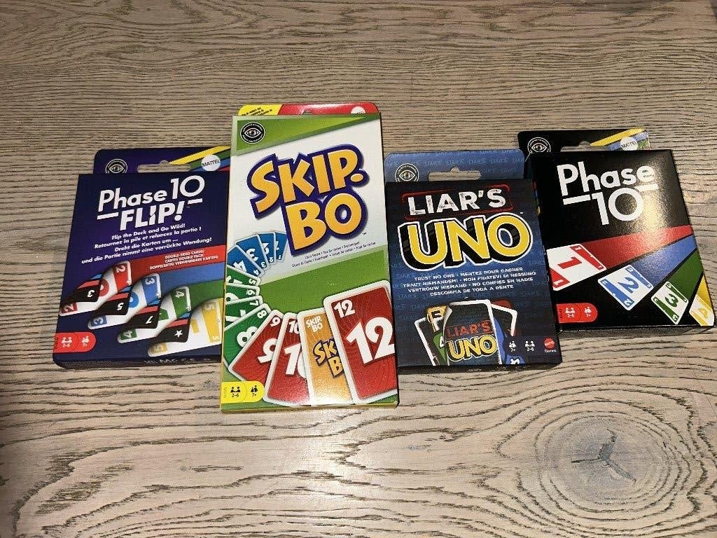 Nieuwe kaartspellen: Phase 10, Uno, Skip-Bo, Mattel, Mattel Inc., 636 Girard Avenue, East Aurora, NY 14052, USA, Nieuw, Ophalen of Verzenden