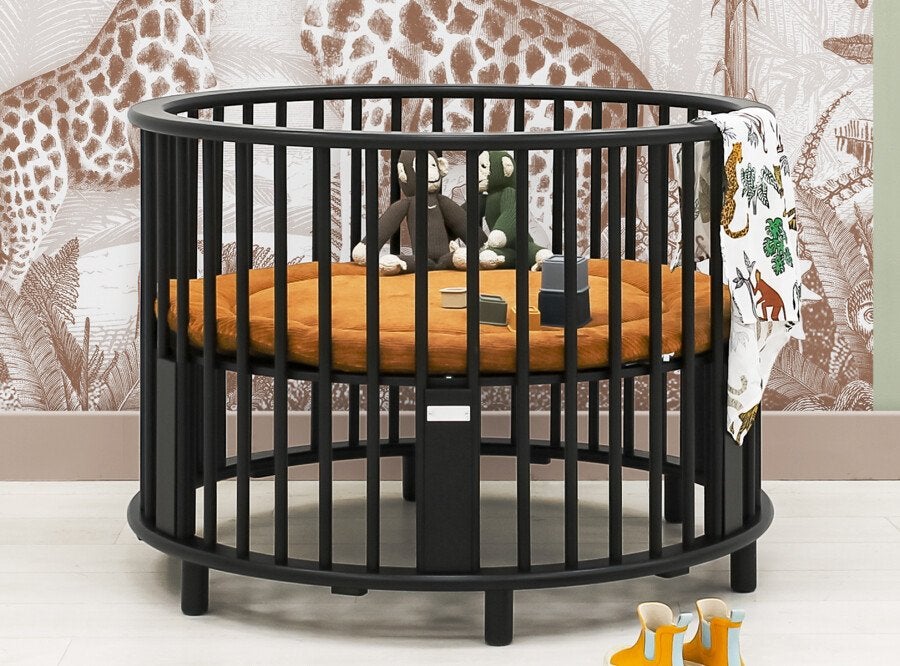 Bopita zwarte ronde box met okergeel kussen, Kinderen en Baby's, Boxen, Ophalen, Zo goed als nieuw, Rond, In hoogte verstelbaar