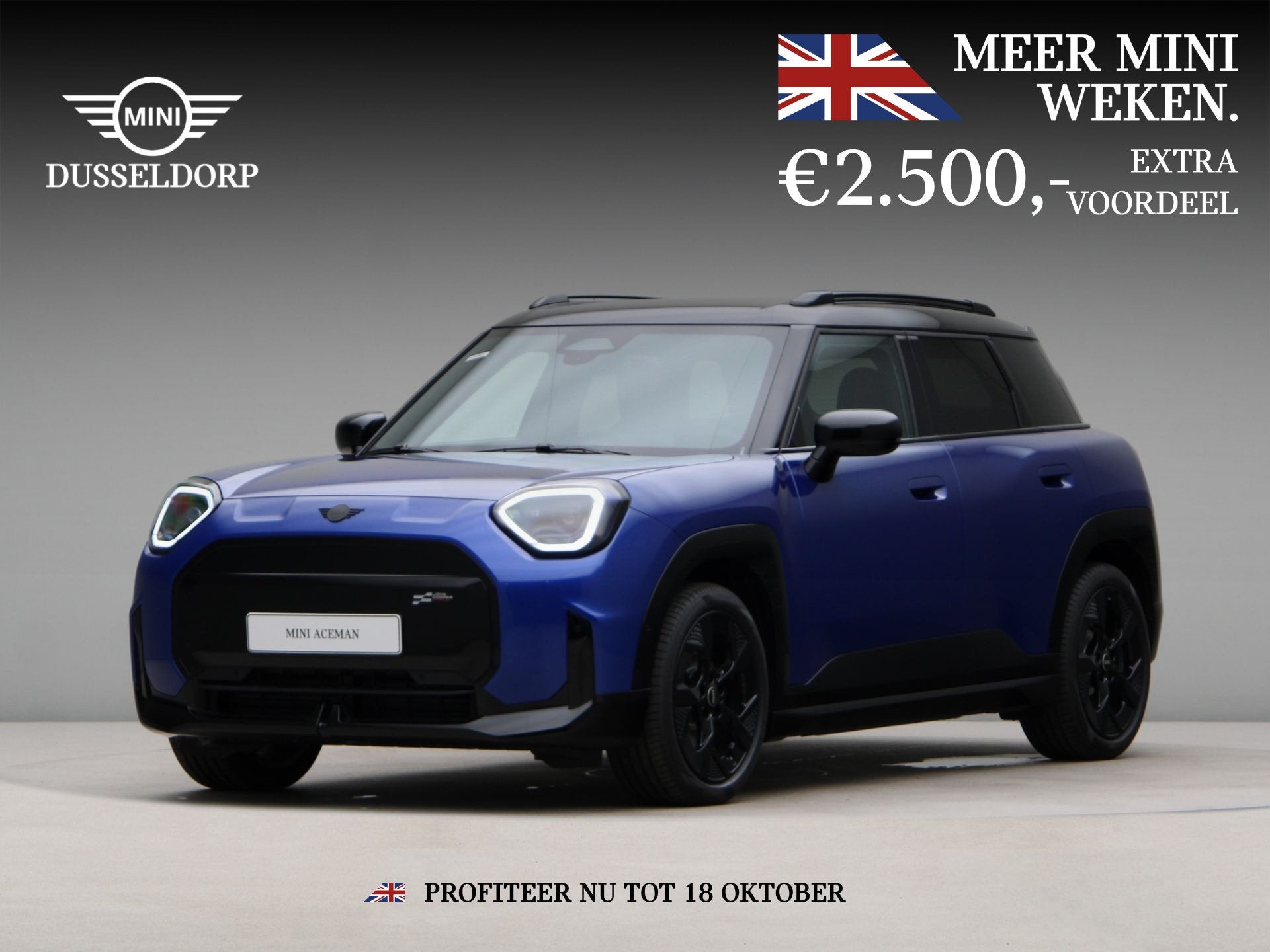 MINI Aceman E John Cooper Works Pakket M PRIVATE LEASE EUR 5, Auto's, Dealer onderhouden, Zwart, Met garantie (alle), Blauw
