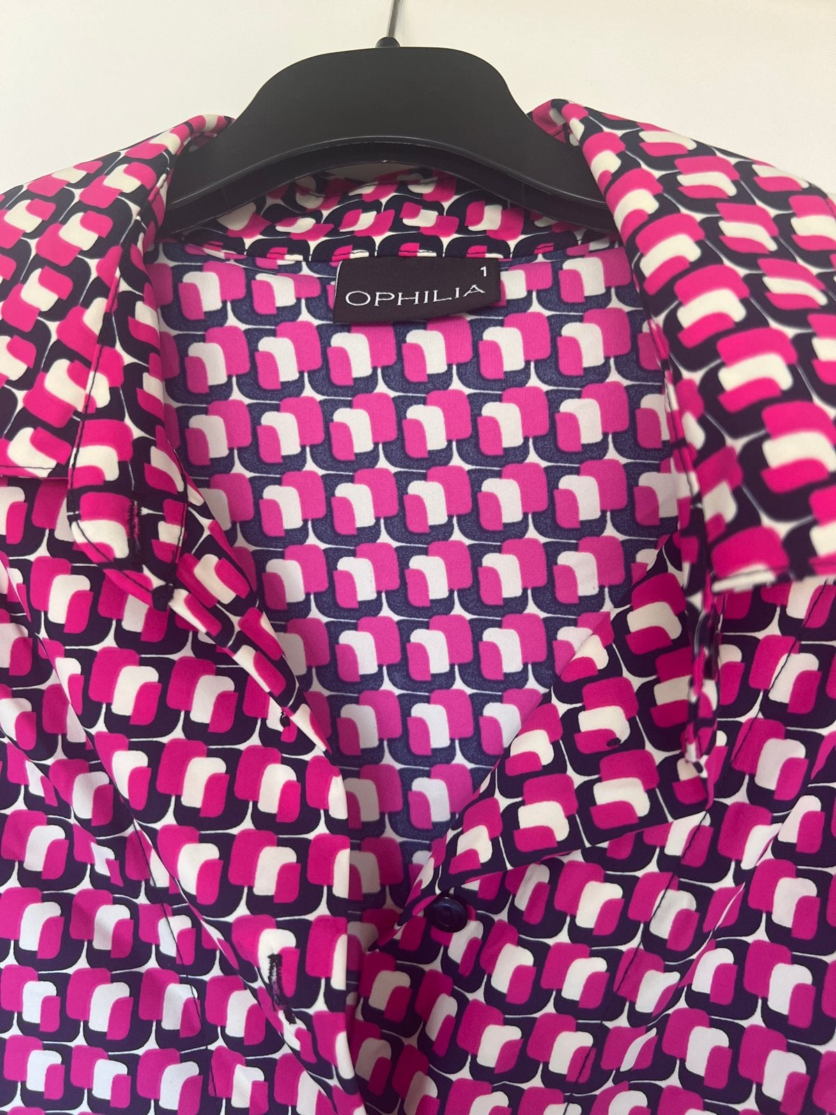 Ophelia jurk met geometrische print, Maat 38/40 (M), Ophalen of Verzenden, Zo goed als nieuw, Roze