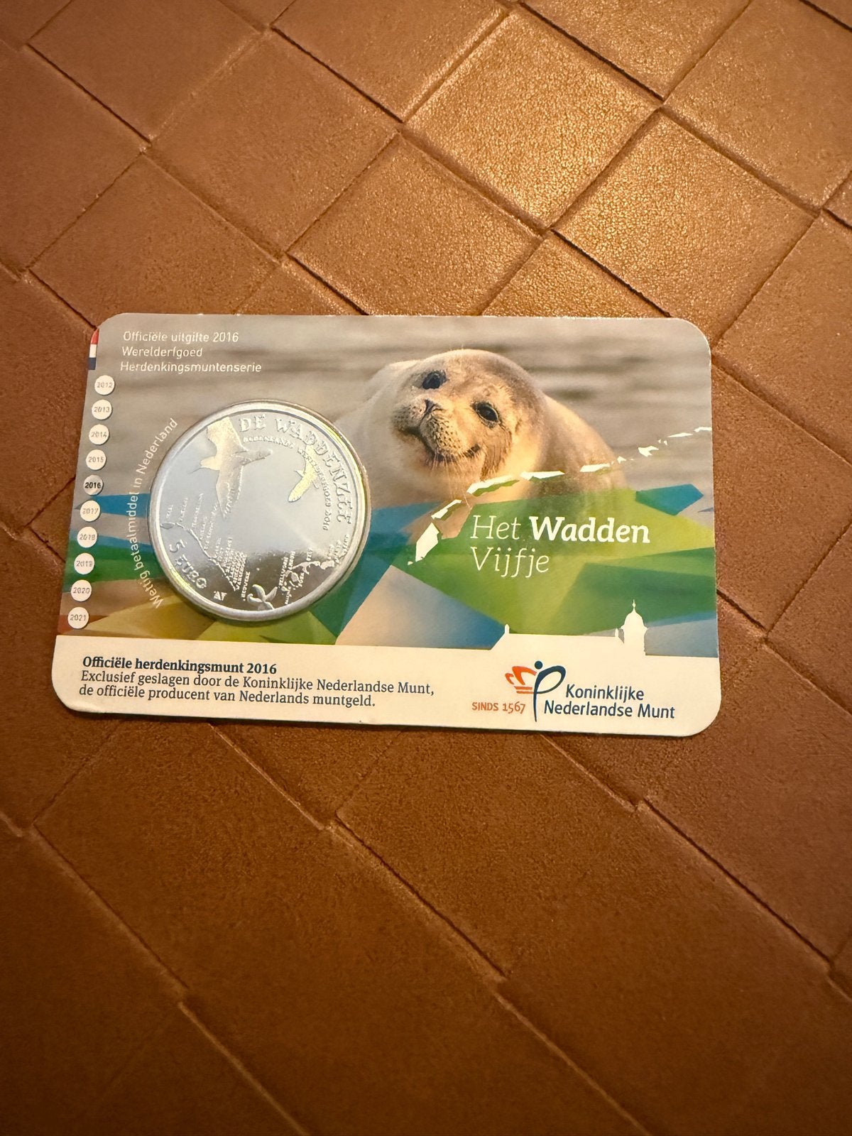 Het Wadden Vijfje - Zwaar verzilverde herdenkingsmunt 2016, Zilver, Ophalen of Verzenden, Losse munt, 5 gulden