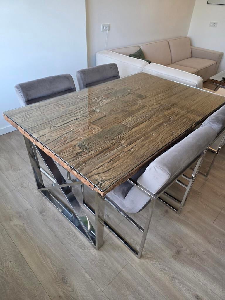 Eettafel Rixos met Glasplaat, Huis en Inrichting, Ophalen, 50 tot 100 cm, Zo goed als nieuw, 150 tot 200 cm