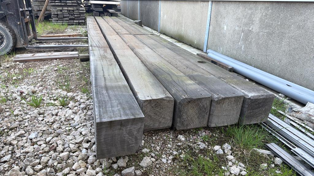 Hardhouten Azobe 25x25 meerpalen gebruikt fsc recycled, Ophalen, 50 mm of meer, Balk, Minder dan 200 cm