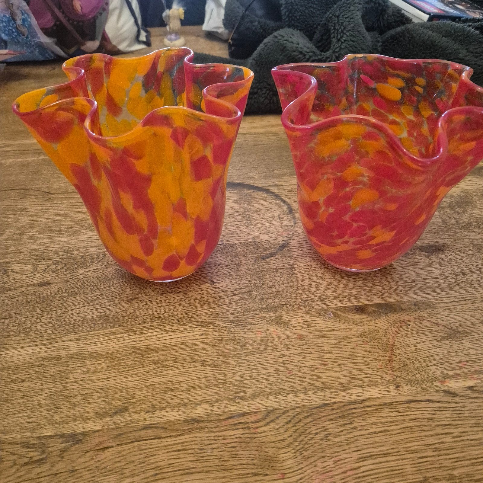 Set van 2 mondgeblazen glazen vazen, oranje/rood, Ophalen of Verzenden