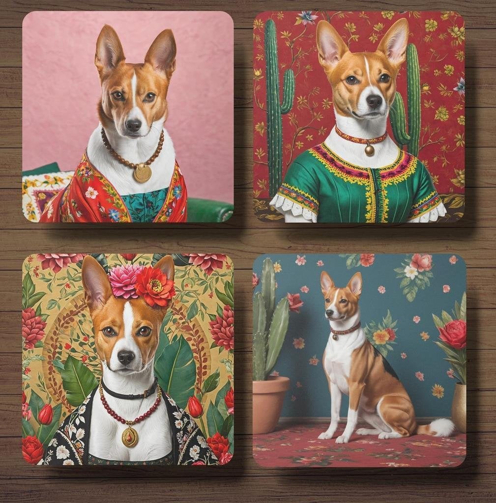 Basenji Frida Kahlo onderzetters met houder, Huis en Inrichting, Ophalen of Verzenden, Nieuw