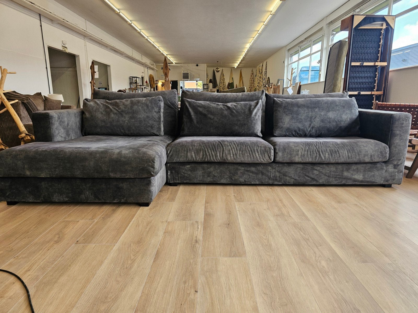 Groene Velvet hoekbank met ruime zitting, Ophalen, 125 cm of meer, 125 cm of meer, Home Friesland