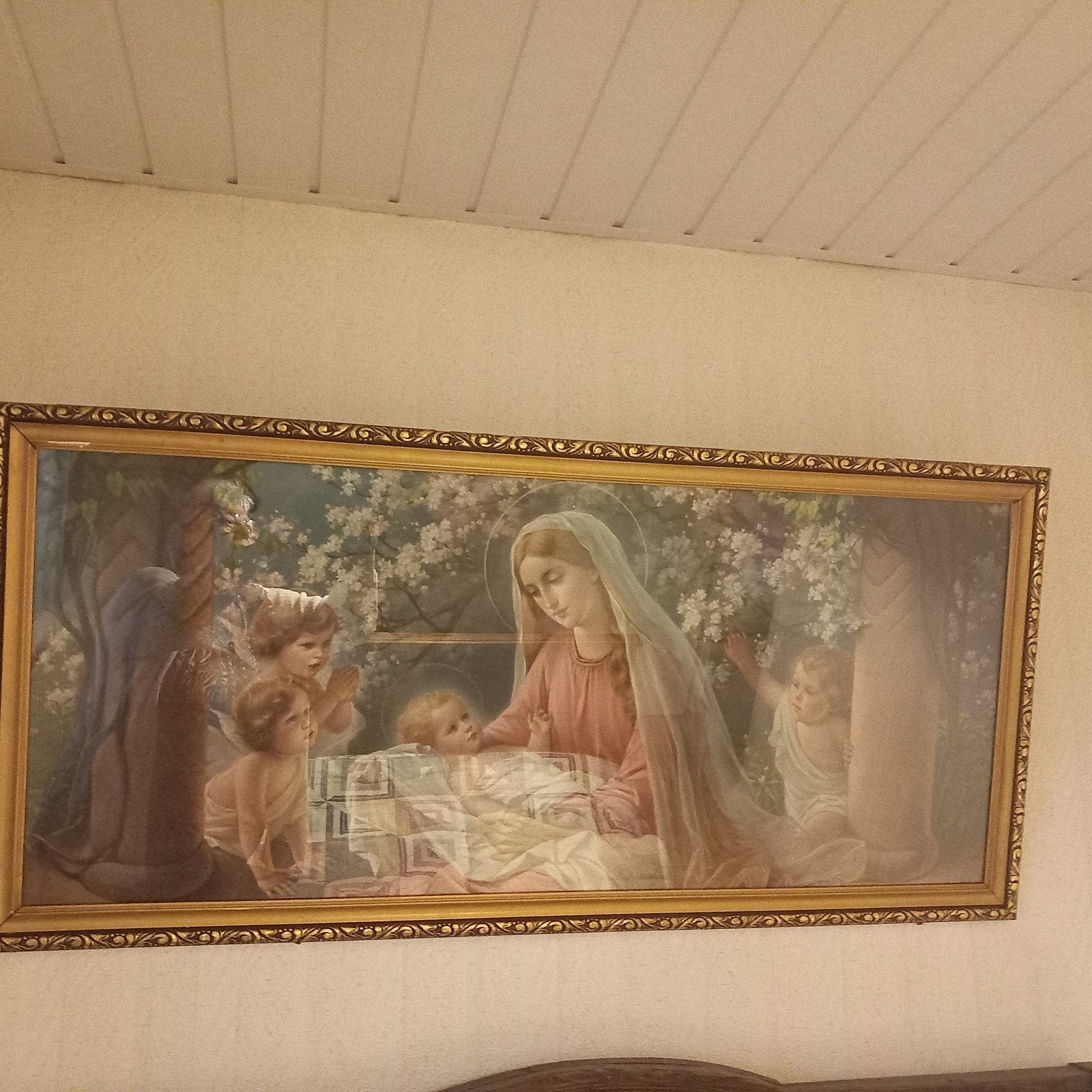 Oud schilderij 'Madonna met Kind en Engelen' in lijst, Antiek en Kunst, Antiek | Porselein, Ophalen