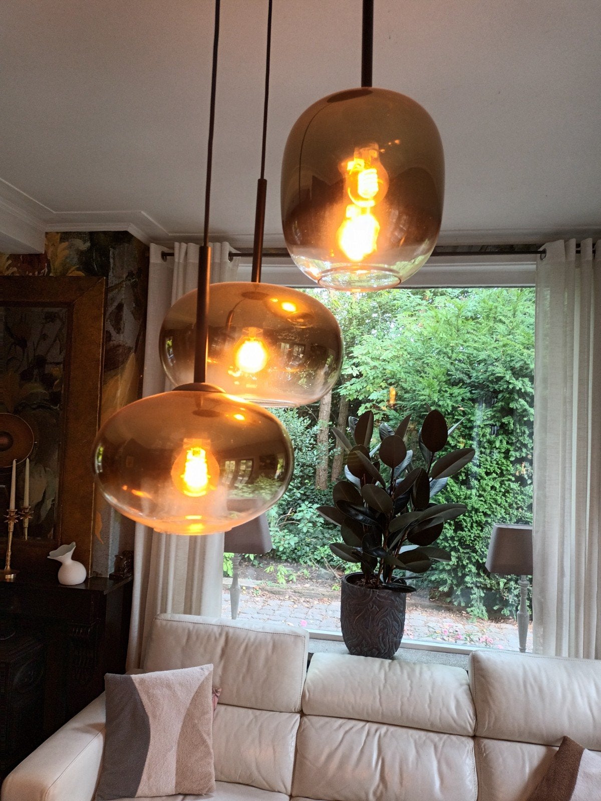 prachtige hanglamp, glazen bollen., Huis en Inrichting, Lampen | Hanglampen, Ophalen of Verzenden, Zo goed als nieuw, Glas