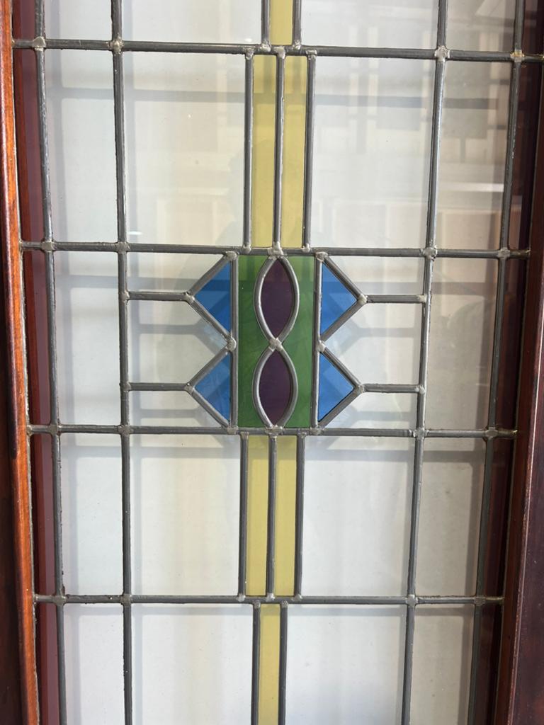 Antieke set deuren glas in lood openslaand 201 x 78, Doe-het-zelf en Verbouw, Deuren en Horren, 120 cm of meer, Binnendeur, Ophalen of Verzenden