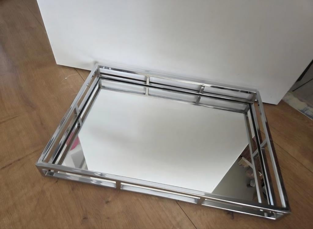 Zilver spiegel glas dienblad tray schaal plateau, Huis en Inrichting, Woonaccessoires | Dienbladen, Ophalen, Zo goed als nieuw