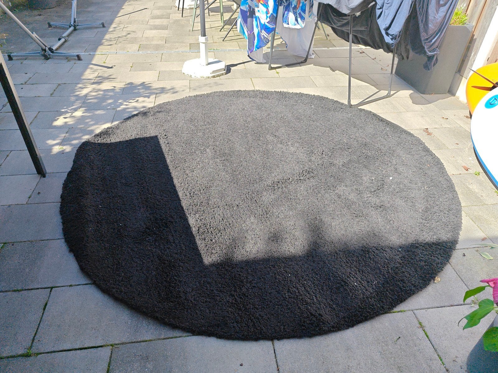 Rond zwart vloerkleed  hoogpolig, Ophalen, Gebruikt, Zwart, Rond