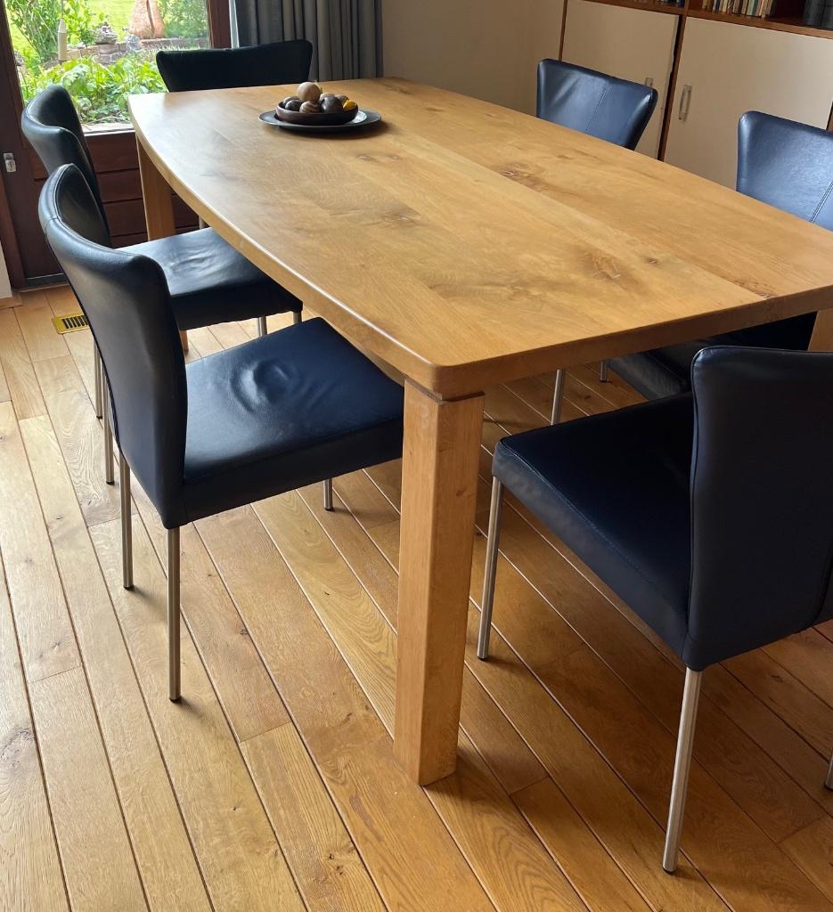 Unieke eikenhouten eettafel, Ophalen, Gebruikt, 100 tot 150 cm, Eikenhout
