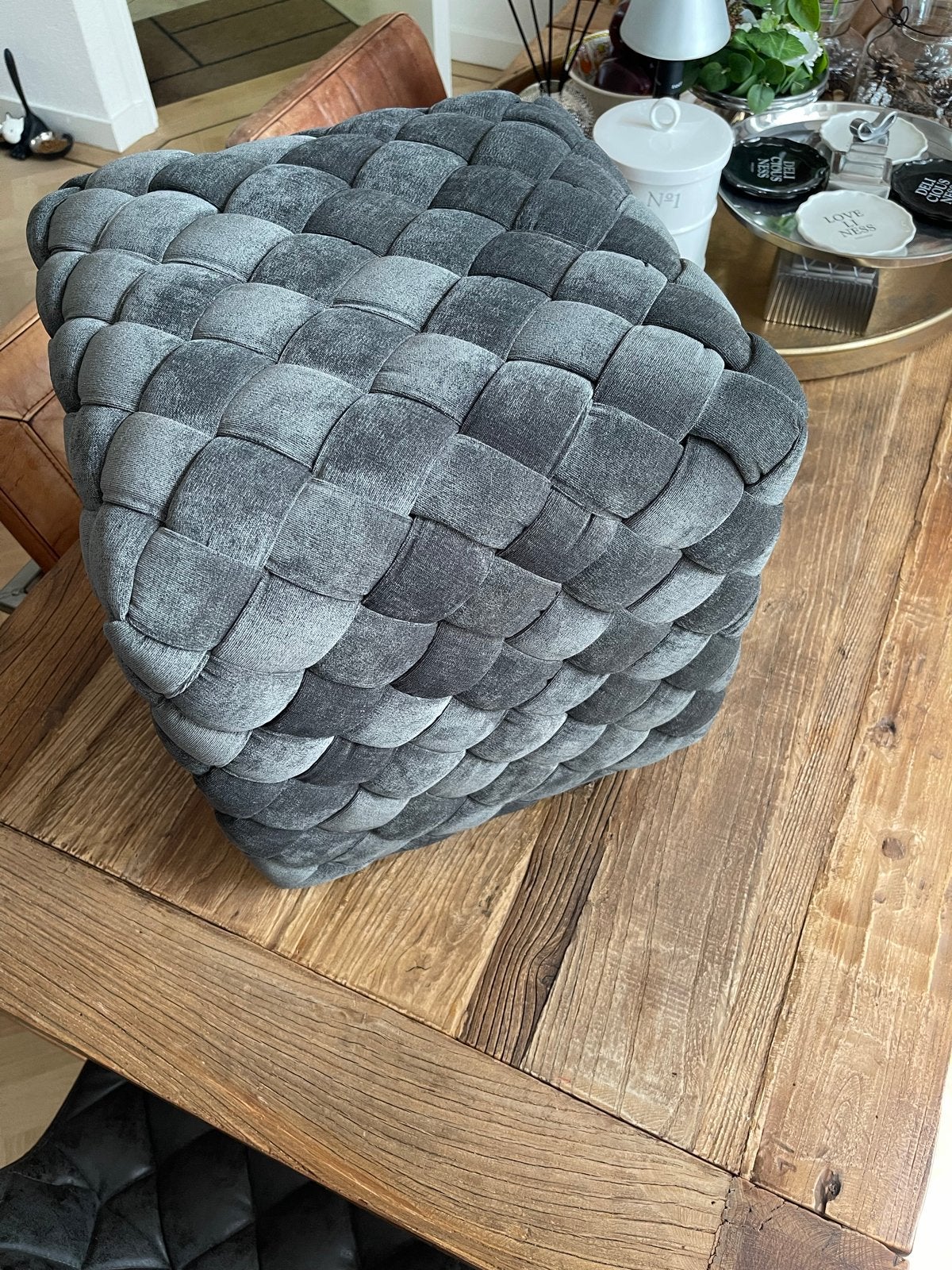 Riviera Maison Room48 Poef 40x40x40 Dove - Zo goed als nieuw, Ophalen, Minder dan 50 cm, Vierkant, Zo goed als nieuw