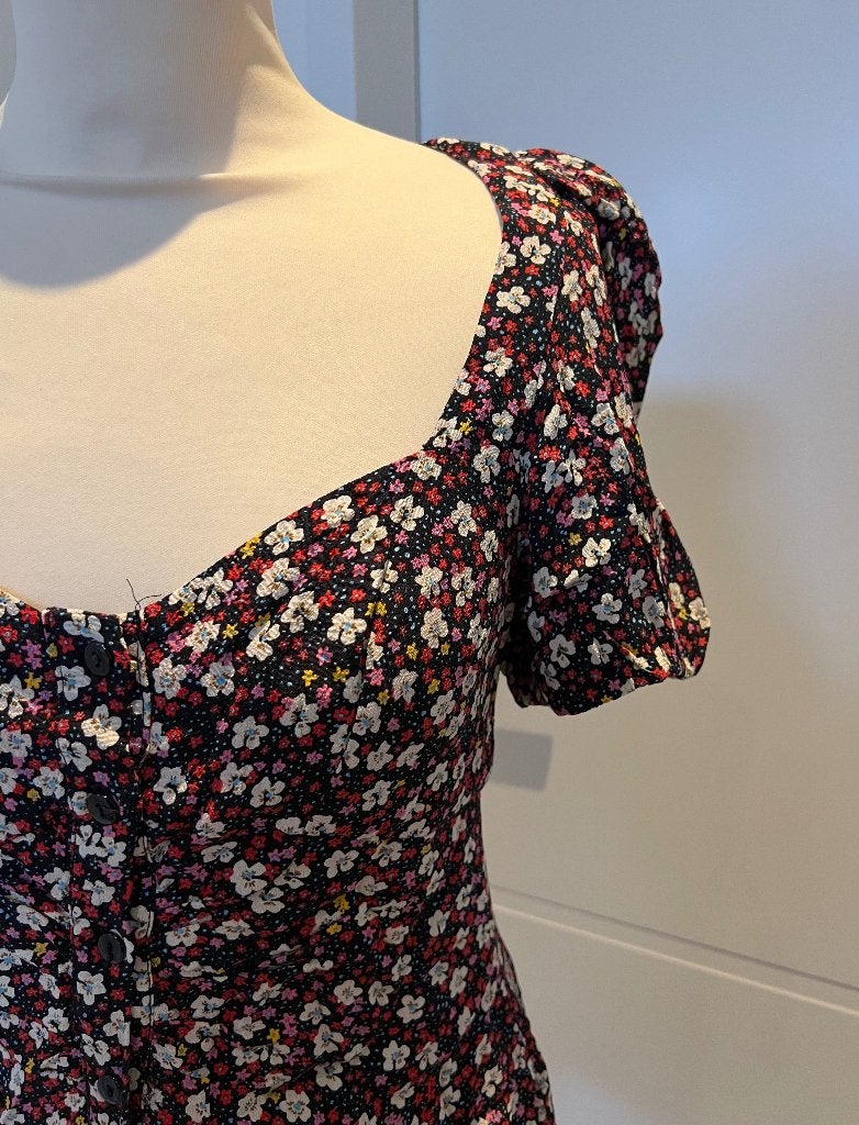 ZGAN zwart rood bloem print zomer jurk ballon mouwen XS 34, Ophalen of Verzenden, Zo goed als nieuw, Maat 34 (XS) of kleiner, Boven de knie