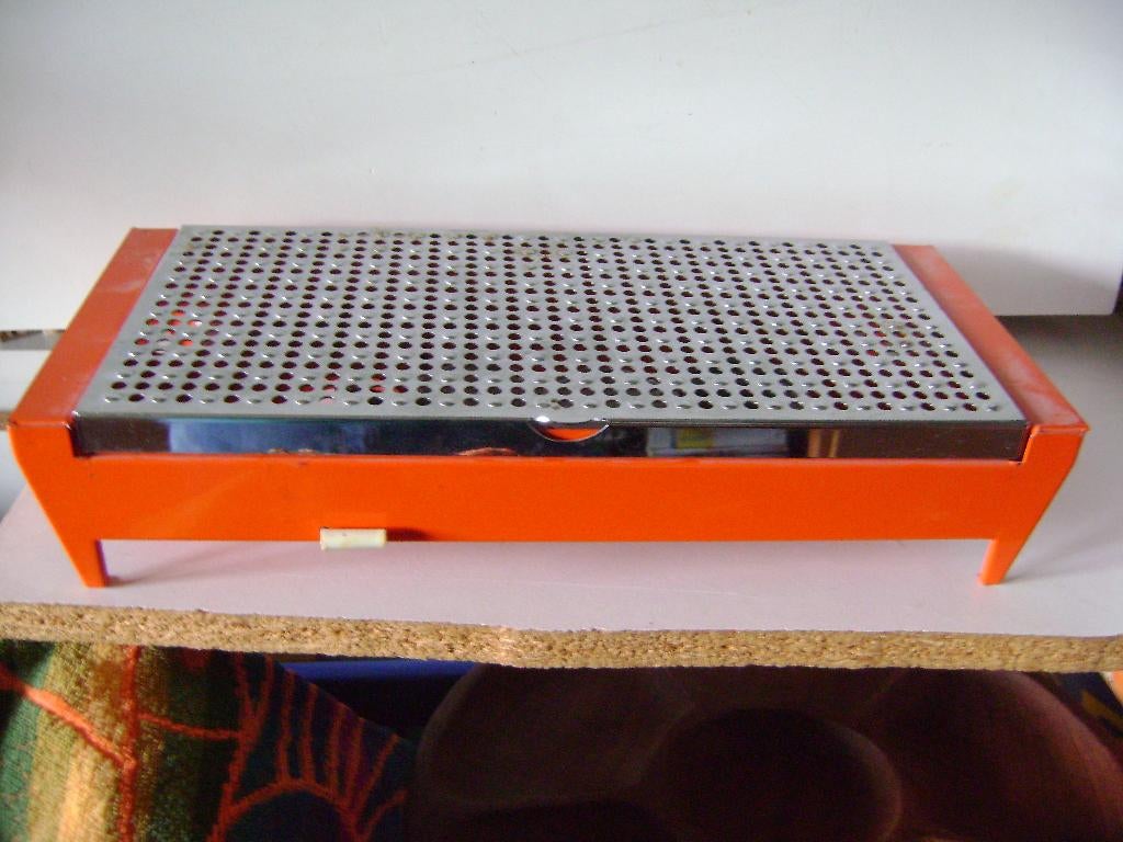 Vintage oranje schotelverwarmer met 2 waxinelichtjeshouders, Ophalen of Verzenden, Huis en Inrichting