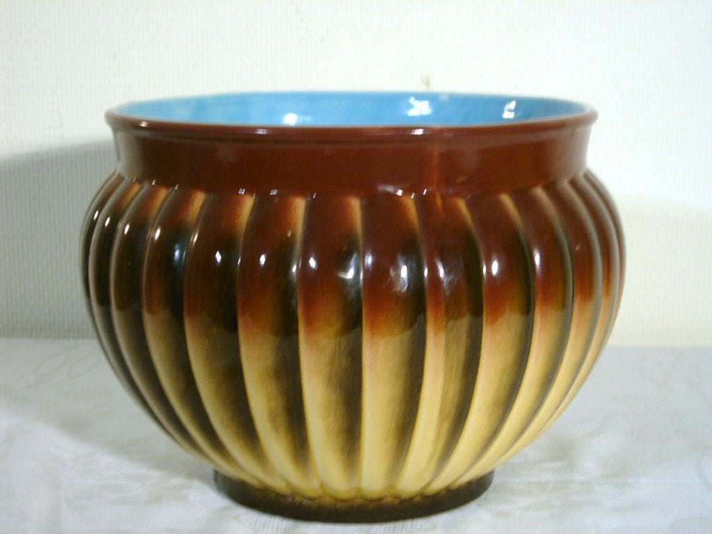 Antieke Franse ronde cache-pot van Sarreguemines, Ophalen of Verzenden
