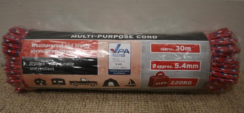 Touw multi-purpose cord 30m 5.4mm 220kg nieuw, Ophalen, Nieuw, Tuinslang