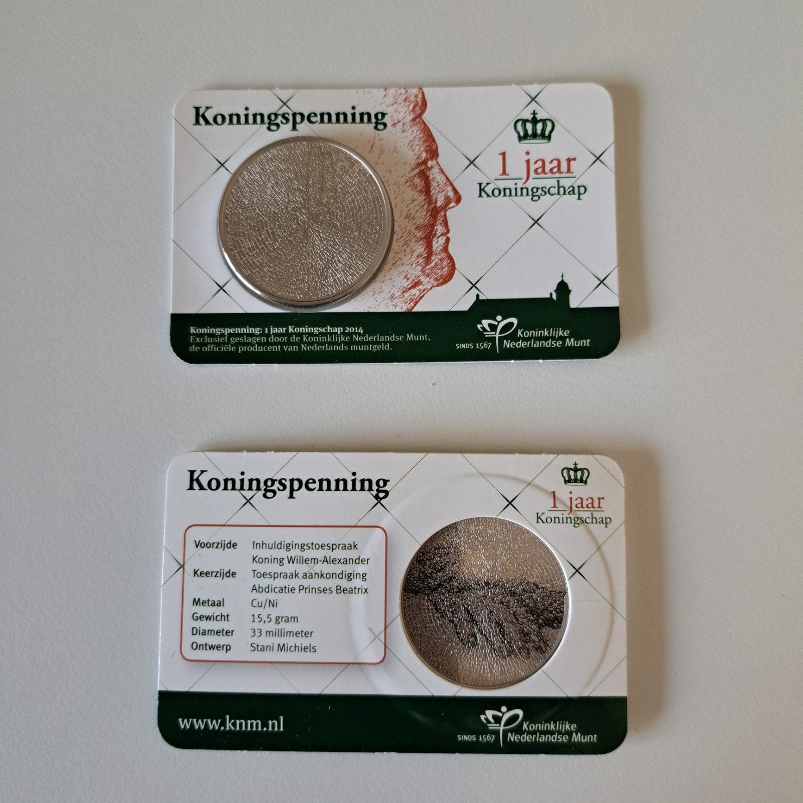 Koningspenning 1 Jaar Koningschap 2014 coincard bu kwaliteit, Ophalen of Verzenden, Koningin Beatrix, Euro's, Losse munt