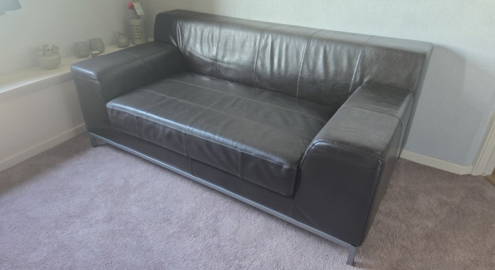 Ikea Kramfors 2-zits bank donkerbruin leer, Huis en Inrichting, Ophalen, 150 tot 200 cm, Tweepersoons, Zo goed als nieuw