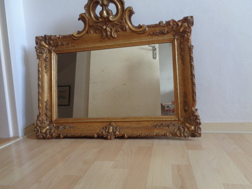 Antieke vergulde spiegel € 50,00, Ophalen, Rechthoekig, 50 tot 100 cm, Minder dan 100 cm