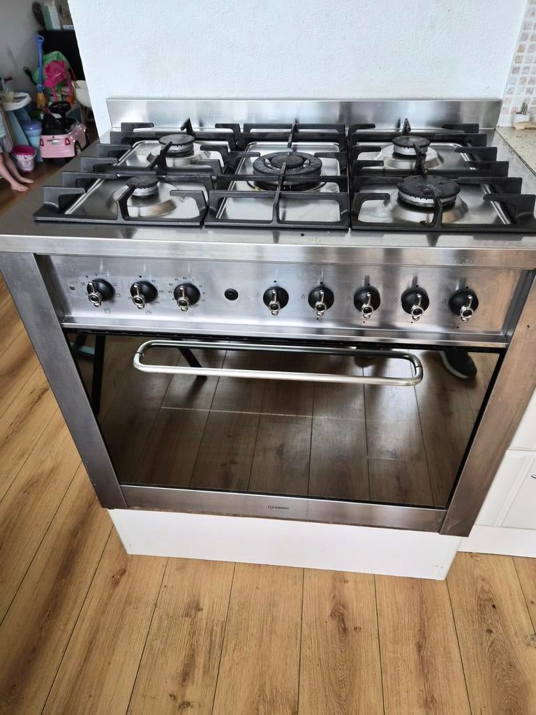 RVS Gasfornuis met Oven - 5 Pitten, Ophalen, Gebruikt, 60 cm of meer, Gas