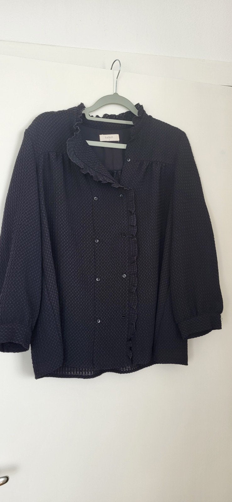 Ba&sh Zwarte Blouse met Ruches - Maat S, Kleding | Dames, Blouses en Tunieken, Zwart, Ophalen of Verzenden, Ba&sh, Maat 36 (S)